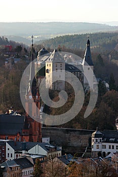 Mylau castle in Reichenbach im Vogtland district of Vogtland, Saxony, Germany. It is one of the best-preserved medieval castles in