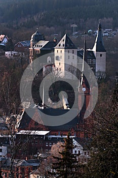 Mylau castle in Reichenbach im Vogtland district of Vogtland, Saxony, Germany. It is one of the best-preserved medieval castles in