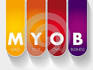 MYOB - Mind Your Own Business acronym, business concept background