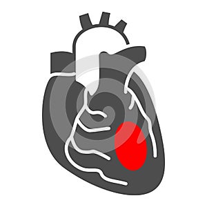 Myocardial infarction solid icon, Human diseases concept, Coronary heart disease sign on white background, Ischemic