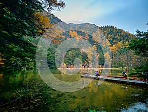 Myojin pond at Hotaka Rear shrine in Kamikochi, Nagano, Japan