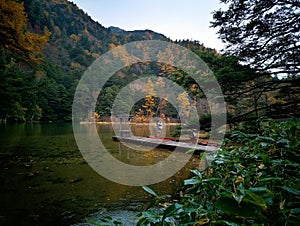 Myojin pond at Hotaka Rear shrine in Kamikochi, Nagano, Japan