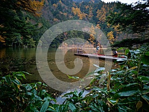 Myojin pond at Hotaka Rear shrine in Kamikochi, Nagano, Japan