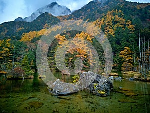 Myojin pond at Hotaka Rear shrine in Kamikochi, Nagano, Japan