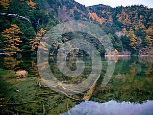 Myojin pond at Hotaka Rear shrine in Kamikochi, Nagano, Japan