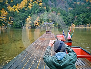 Myojin pond at Hotaka Rear shrine in Kamikochi, Nagano, Japan