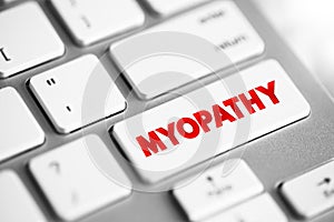 Myopathy text button on keyboard, medical concept background photo