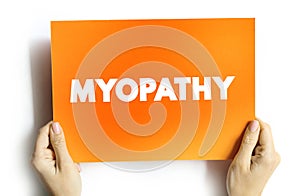 Myopathy text quote on card, medical concept background photo