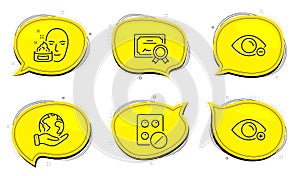 Farsightedness, Medical tablet and Face cream icons set. Myopia sign. Eye vision, Medicine pill, Gel. Vector photo