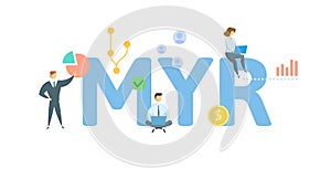 MYR, Mid-Year Review. Concept with keyword, people and icons. Flat vector illustration. Isolated on white. photo