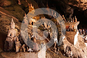 Myriad ancient Buddha statues in Pak Ou Caves