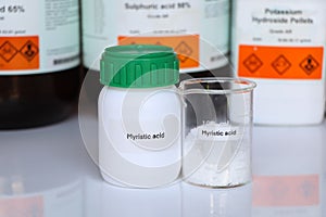 myristic acid in glass, chemical in the laboratory and industry