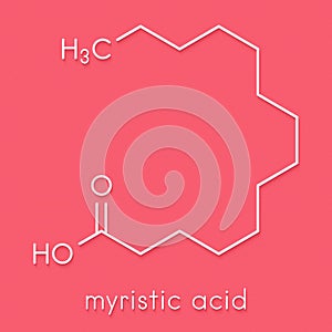 Myristic tetradecanoic acid saturated fatty acid molecule. Skeletal formula.