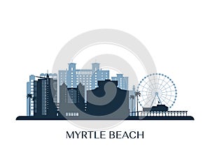 Myrtle Beach skyline, monochrome silhouette. photo