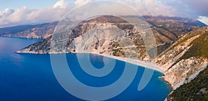 Myrtos beach with blue bay on Kefalonia Island, Greece