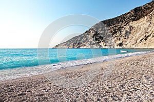 Myrtos beach at kefalonia island in greece photo