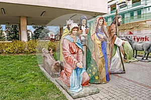 MYSLENICE, POLAND - APRIL 09, 2017: The Holy Family wooden figures