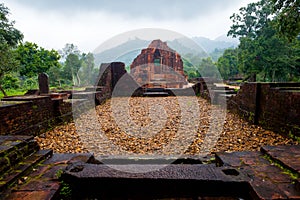 MySon temple in perspective cloudy weather Vietnam