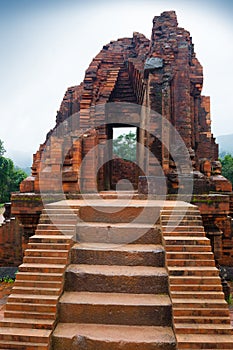 MySon temple red bricks in cloudy weather Vietnam