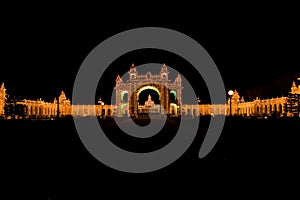 Mysore Palace illuminated at night. photo