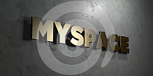 Myspace - Gold sign mounted on glossy marble wall - 3D rendered royalty free stock illustration