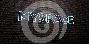 MYSPACE -Realistic Neon Sign on Brick Wall background - 3D rendered royalty free stock image