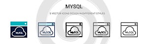 Mysql icon in filled, thin line, outline and stroke style. Vector illustration of two colored and black mysql vector icons designs