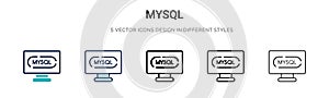 Mysql icon in filled, thin line, outline and stroke style. Vector illustration of two colored and black mysql vector icons designs