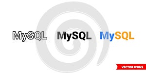 MySQL symbol icon of 3 types color, black and white, outline. Isolated vector sign symbol.