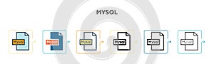 Mysql vector icon in 6 different modern styles. Black, two colored mysql icons designed in filled, outline, line and stroke style
