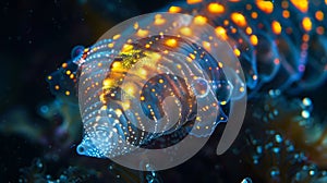 A mysterious and almost alienlooking deepsea creature its body covered in mesmerizing patterns of bioluminescent spots