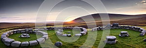 A mysterious and ancient stone circle nestled in a remote moorland