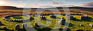 A mysterious and ancient stone circle nestled in a remote moorland