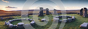 A mysterious and ancient stone circle nestled in a remote moorland