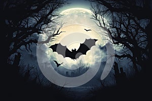 Mysterious Bat Flight in Misty Moonlit Sky