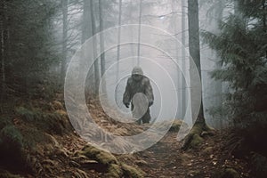 mysterious bigfoot sighting in the deep forest, generative AI illustration