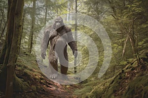 mysterious bigfoot sighting in the deep forest, generative AI illustration