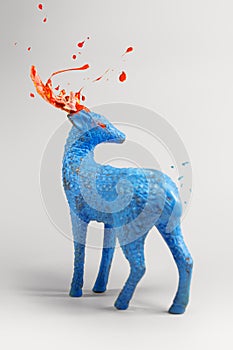 Mysterious blue deer with bursting paint