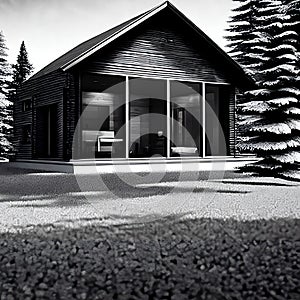 Mysterious cabin in the lonely woods, old rustic wooden cottage, nature, landscape, generative ai