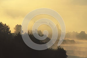 Mysterious Castle In Foggy Autumn