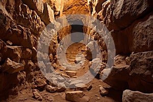 Mysterious cave interior with warm light