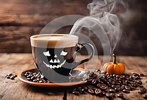 Mysterious Coffee Delight: Halloween-themed Illustration
