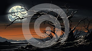 Mysterious Dead Tree In Dark Night: A Digital Painting Inspired By Greg Capullo photo