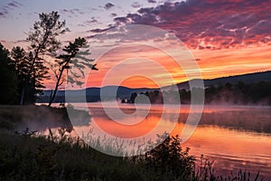 Mysterious sunset over lake