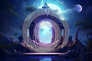 Mysterious Entrance portal to Fantasy world,Magic stone gate.GenerativeAI.