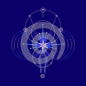 Mysterious esoteric composition with star and circles. Vector illustration on theme of astrology, astronomy, esotericism