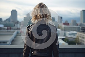 Mysterious Figure inv Leather Jacket on Rooftop