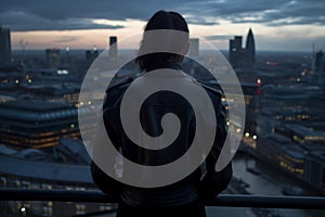 Mysterious Figure inv Leather Jacket on Rooftop