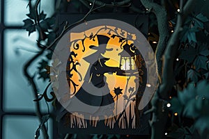 A mysterious figure in a top hat and cloak, holding a vintage lantern in the dark