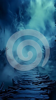 Mysterious fog-filled background, creating an ethereal design